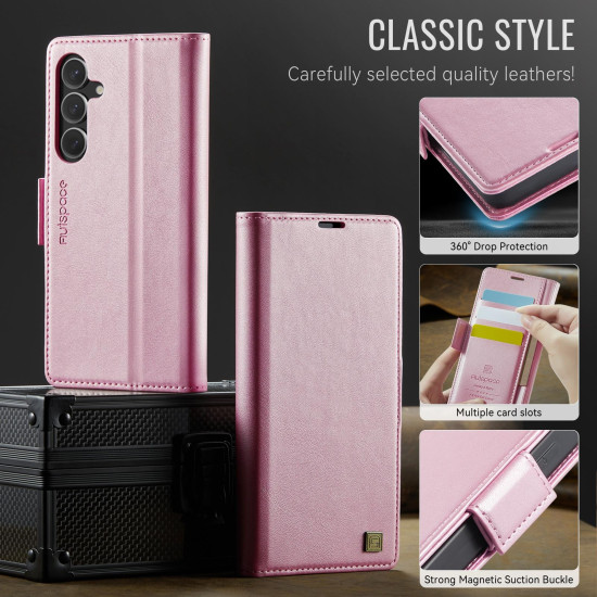 For Samsung Galaxy S24+ 5G AutSpace A11 Side Buckle MagSafe Magnetic RFID Phone Leather Case(Rose Gold)
