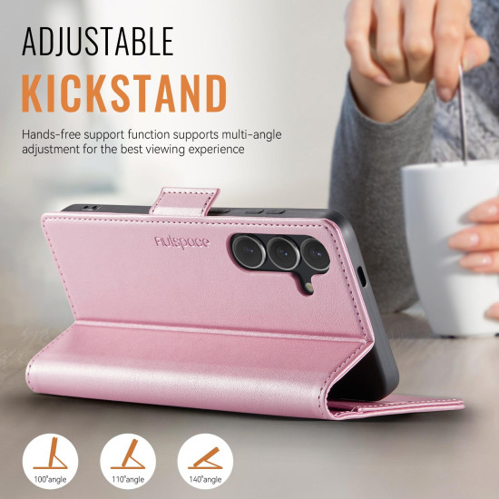 For Samsung Galaxy S24+ 5G AutSpace A11 Side Buckle MagSafe Magnetic RFID Phone Leather Case(Rose Gold)