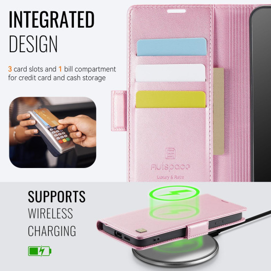 For Samsung Galaxy S24+ 5G AutSpace A11 Side Buckle MagSafe Magnetic RFID Phone Leather Case(Rose Gold)