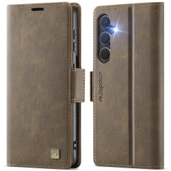 For Samsung Galaxy S24+ 5G AutSpace A11 Side Buckle MagSafe Magnetic RFID Phone Leather Case(Coffee)