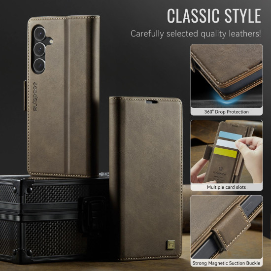 For Samsung Galaxy S24+ 5G AutSpace A11 Side Buckle MagSafe Magnetic RFID Phone Leather Case(Coffee)