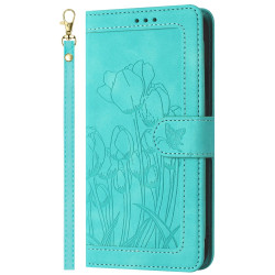 For Samsung Galaxy S24+ 5G Tulips Embossed Leather Phone Case with Lanyard(Green)
