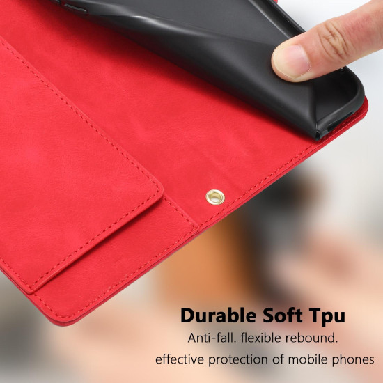For Samsung Galaxy S24+ 5G Tulips Embossed Leather Phone Case with Lanyard(Red)
