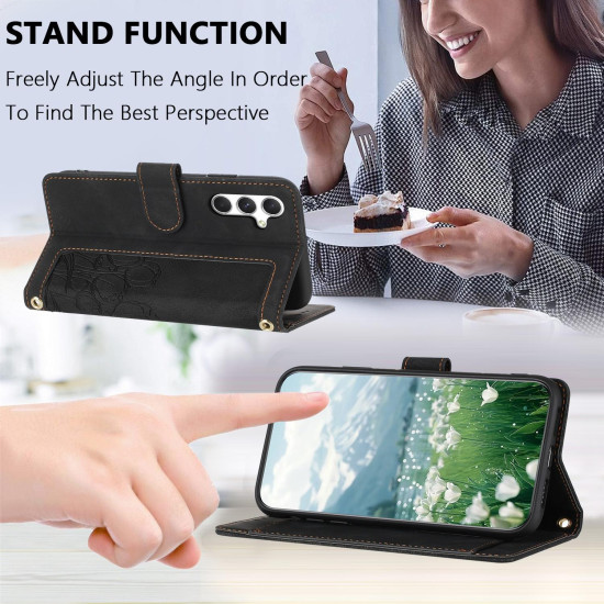 For Samsung Galaxy S24+ 5G Tulips Embossed Leather Phone Case with Lanyard(Black)