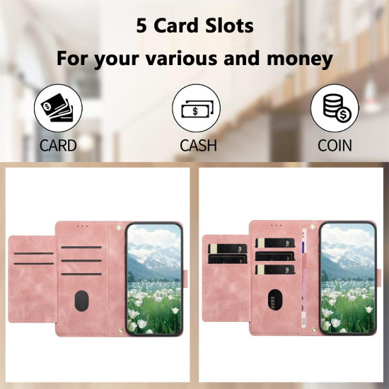 For Samsung Galaxy S23+ 5G Tulips Embossed Leather Phone Case with Lanyard(Pink)