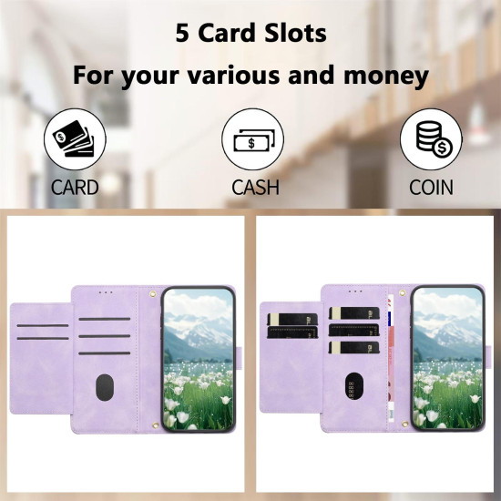 For Samsung Galaxy S23+ 5G Tulips Embossed Leather Phone Case with Lanyard(Purple)
