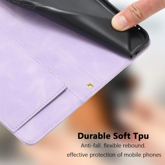 For Samsung Galaxy S23+ 5G Tulips Embossed Leather Phone Case with Lanyard(Purple)