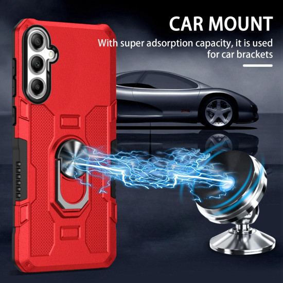 For Samsung Galaxy S24+ 5G Ring Holder Armor Hybrid Phone Case(Red)