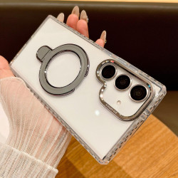 For Samsung Galaxy S24+ 5G Transparent MagSafe Holder Phone Case with Lens Film(Grey)