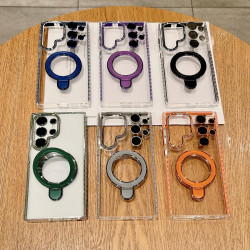 For Samsung Galaxy S24+ 5G Transparent MagSafe Holder Phone Case with Lens Film(Blue)
