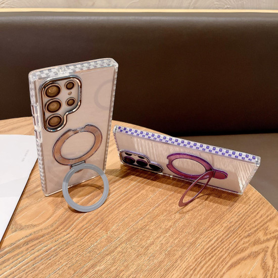 For Samsung Galaxy S24+ 5G Transparent MagSafe Holder Phone Case with Lens Film(Purple)