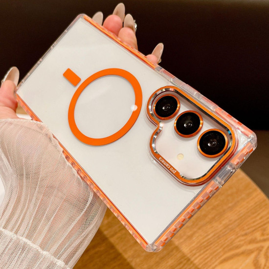 For Samsung Galaxy S24+ 5G Transparent MagSafe Phone Case with Lens Film(Orange)
