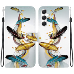 For Samsung Galaxy S24+ 5G Crystal Texture Colored Drawing Leather Phone Case(Gold Butterfly Feathers)