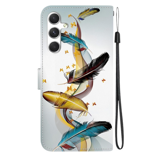 For Samsung Galaxy S24+ 5G Crystal Texture Colored Drawing Leather Phone Case(Gold Butterfly Feathers)