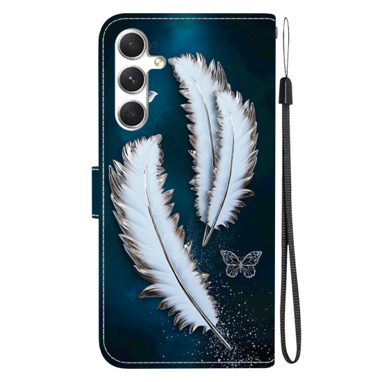 For Samsung Galaxy S24+ 5G Crystal Texture Colored Drawing Leather Phone Case(White Butterfly Feathers)