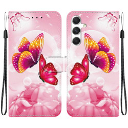 For Samsung Galaxy S24+ 5G Crystal Texture Colored Drawing Leather Phone Case(Pink Butterflies)