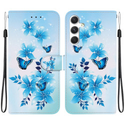 For Samsung Galaxy S24+ 5G Crystal Texture Colored Drawing Leather Phone Case(Blue Butterflies)