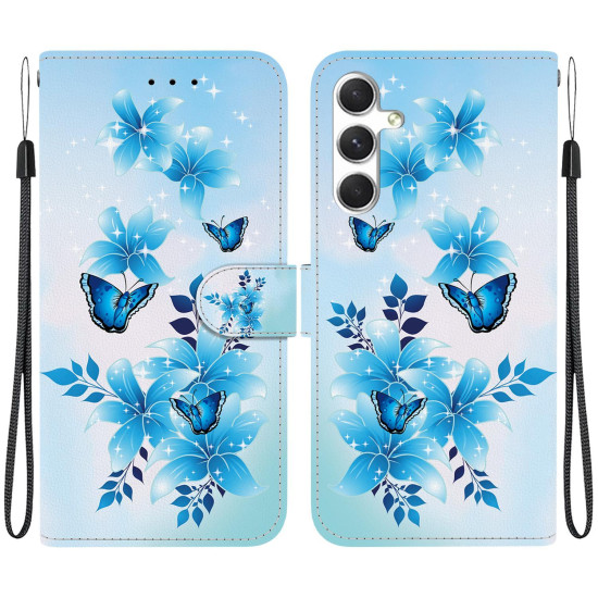For Samsung Galaxy S24+ 5G Crystal Texture Colored Drawing Leather Phone Case(Blue Butterflies)