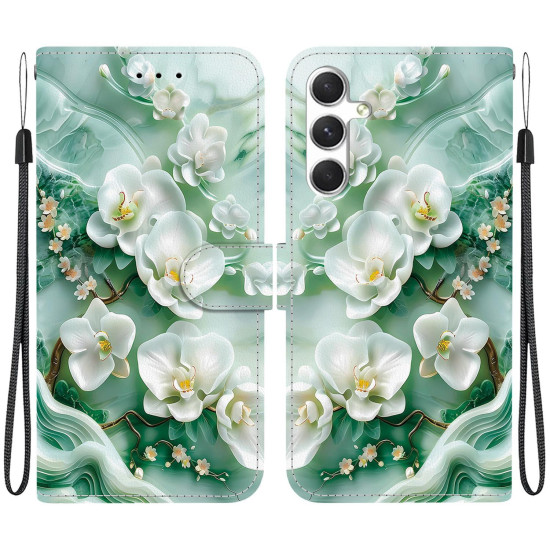 For Samsung Galaxy S24+ 5G Crystal Texture Colored Drawing Leather Phone Case(Jade Flowers)