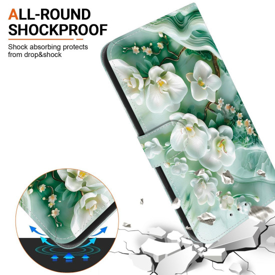 For Samsung Galaxy S24+ 5G Crystal Texture Colored Drawing Leather Phone Case(Jade Flowers)