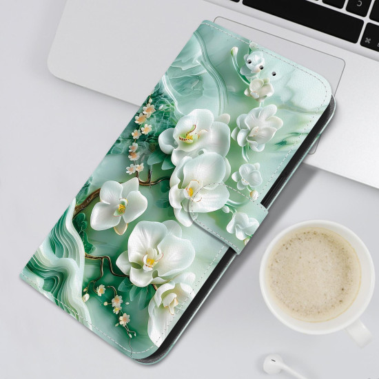 For Samsung Galaxy S24+ 5G Crystal Texture Colored Drawing Leather Phone Case(Jade Flowers)