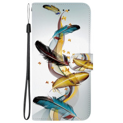 For Samsung Galaxy S23 5G Crystal Texture Colored Drawing Leather Phone Case(Gold Butterfly Feathers)