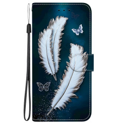 For Samsung Galaxy S23 5G Crystal Texture Colored Drawing Leather Phone Case(White Butterfly Feathers)