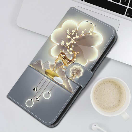 For Samsung Galaxy S23 5G Crystal Texture Colored Drawing Leather Phone Case(Sika Deer)