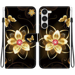 For Samsung Galaxy S23 5G Crystal Texture Colored Drawing Leather Phone Case(Gold Flower)