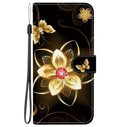 For Samsung Galaxy S23 5G Crystal Texture Colored Drawing Leather Phone Case(Gold Flower)