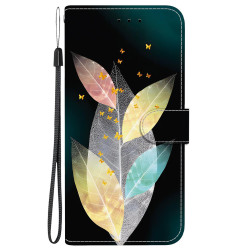 For Samsung Galaxy S23 5G Crystal Texture Colored Drawing Leather Phone Case(Colored Leaves)
