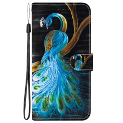 For Samsung Galaxy S23 5G Crystal Texture Colored Drawing Leather Phone Case(Peacock)
