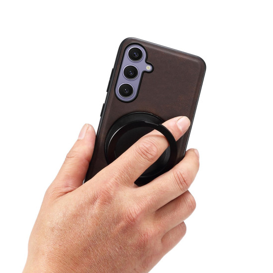 For Samsung Galaxy S24+ 5G Denior A14 Skin Feel Rotating Holder MagSafe Phone Case(Brown)