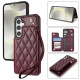 For Samsung Galaxy S24+ 5G Rhombic Dual Buckle Card Slots Phone Case with Lanyard(Wine Red)