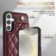 For Samsung Galaxy S24+ 5G Rhombic Dual Buckle Card Slots Phone Case with Lanyard(Wine Red)