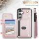For Samsung Galaxy S24+ 5G Rhombic Dual Buckle Card Slots Phone Case with Lanyard(Rose Gold)