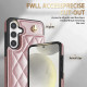 For Samsung Galaxy S24+ 5G Rhombic Dual Buckle Card Slots Phone Case with Lanyard(Rose Gold)