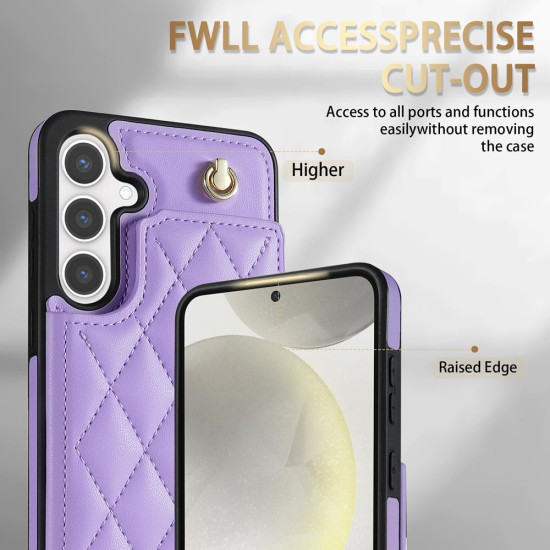 For Samsung Galaxy S24+ 5G Rhombic Dual Buckle Card Slots Phone Case with Lanyard(Purple)