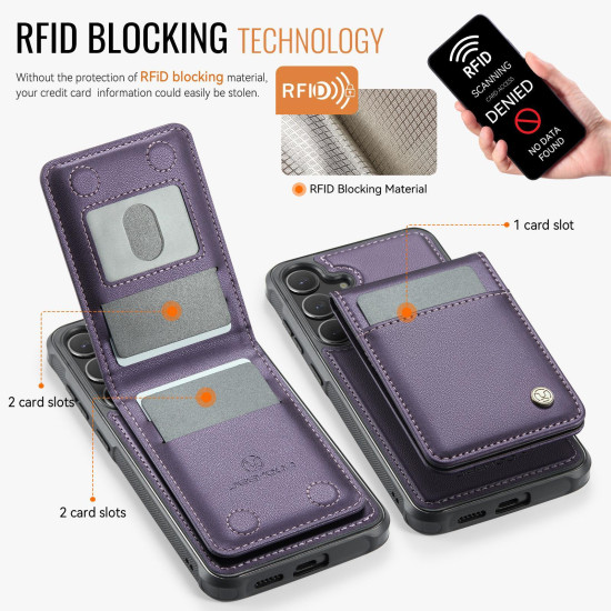 For Samsung Galaxy S24+ 5G JEEHOOD J06 British Style RFID MagSafe Card Bag PU Phone Case(Purple)