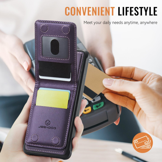 For Samsung Galaxy S24+ 5G JEEHOOD J06 British Style RFID MagSafe Card Bag PU Phone Case(Purple)