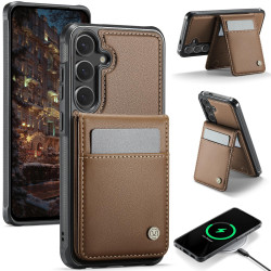 For Samsung Galaxy S24+ 5G JEEHOOD J06 British Style RFID MagSafe Card Bag PU Phone Case(Brown)