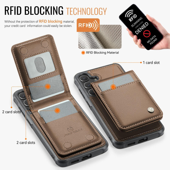 For Samsung Galaxy S24+ 5G JEEHOOD J06 British Style RFID MagSafe Card Bag PU Phone Case(Brown)