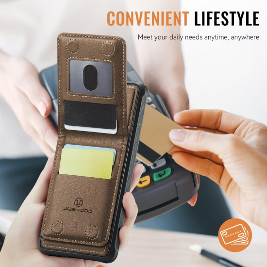 For Samsung Galaxy S24+ 5G JEEHOOD J06 British Style RFID MagSafe Card Bag PU Phone Case(Brown)