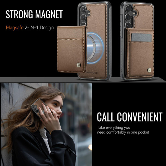 For Samsung Galaxy S24+ 5G JEEHOOD J06 British Style RFID MagSafe Card Bag PU Phone Case(Brown)