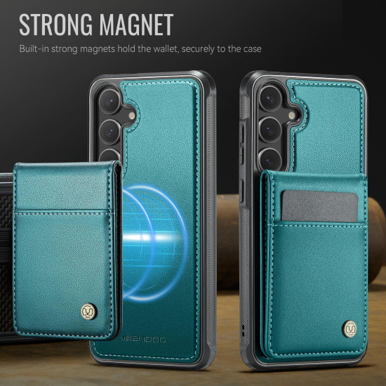 For Samsung Galaxy S24+ 5G JEEHOOD J06 British Style RFID MagSafe Card Bag PU Phone Case(Green)