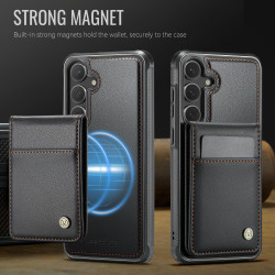 For Samsung Galaxy S24+ 5G JEEHOOD J06 British Style RFID MagSafe Card Bag PU Phone Case(Black)