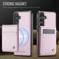 For Samsung Galaxy S24+ 5G JEEHOOD J06 British Style RFID MagSafe Card Bag PU Phone Case(Pink)