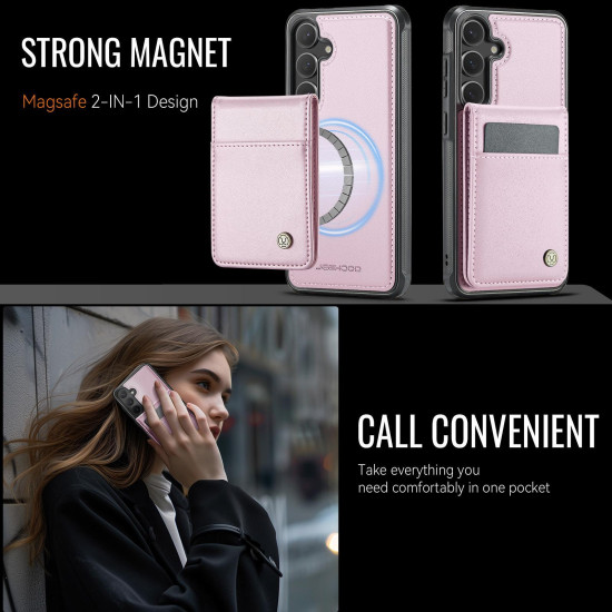 For Samsung Galaxy S24+ 5G JEEHOOD J06 British Style RFID MagSafe Card Bag PU Phone Case(Pink)