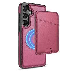For Samsung Galaxy S24+ 5G Skin Feel Detachable Card Bag Magsafe Phone Case(Wine Red)