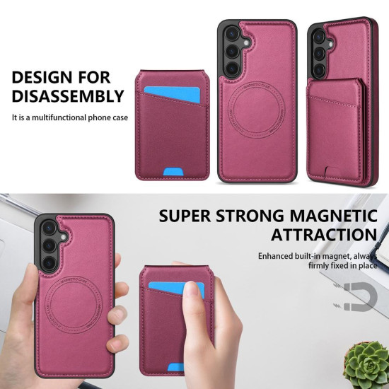 For Samsung Galaxy S24+ 5G Skin Feel Detachable Card Bag Magsafe Phone Case(Wine Red)